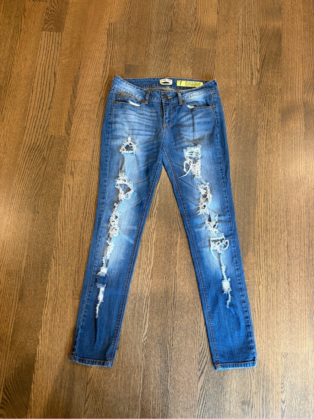 Indigo Rein Distressed Skinny Jeans - Medium Blue